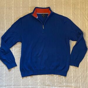 Brooks Brothers Blue Zip-Up Sweater with Orange Trim